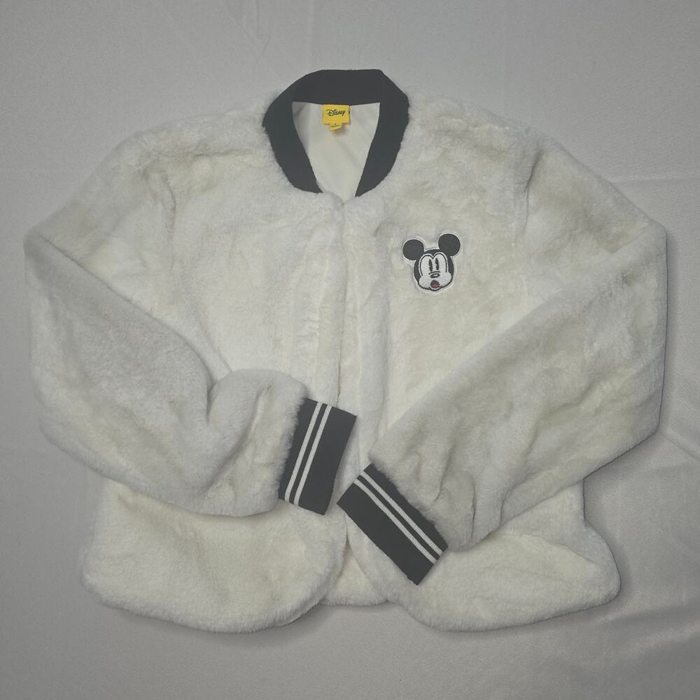 Disney Mickey Mouse ivory and white faux fur cropped jacket Women's Size L